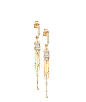 BOUCLES D'OREILLES PIERRES DE LUNE DIAMANTS ET FRANGES Profitez des Offres !