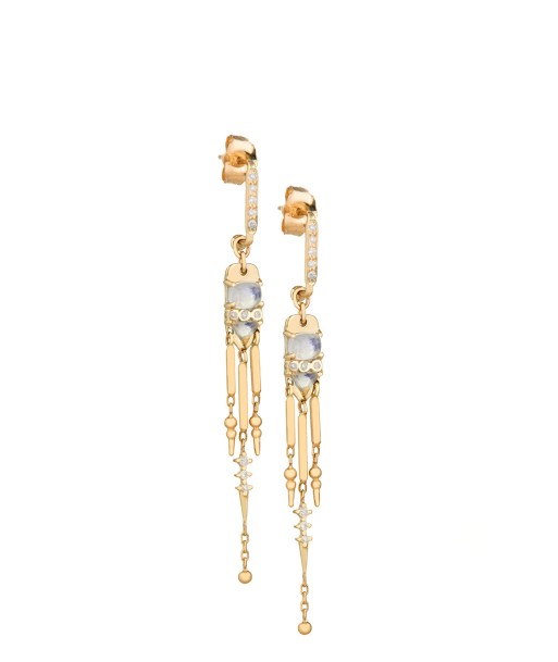 BOUCLES D'OREILLES PIERRES DE LUNE DIAMANTS ET FRANGES Profitez des Offres !