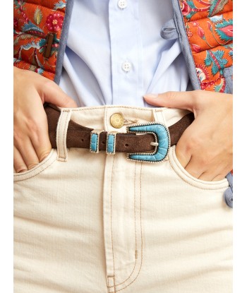 CEINTURE CRAZY TURQUOISE & MARRON en ligne