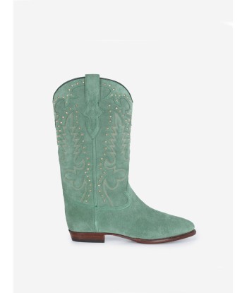 BOTTES SANTIAG STUDS EN SUEDE VERT MENTHE store