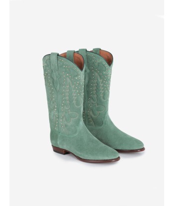 BOTTES SANTIAG STUDS EN SUEDE VERT MENTHE store