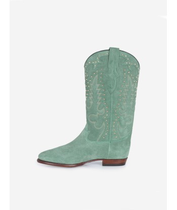 BOTTES SANTIAG STUDS EN SUEDE VERT MENTHE store