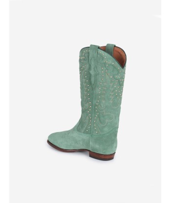 BOTTES SANTIAG STUDS EN SUEDE VERT MENTHE store