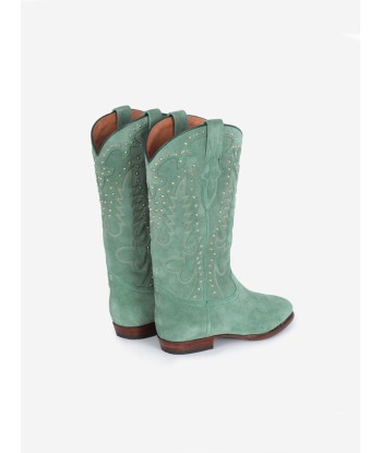 BOTTES SANTIAG STUDS EN SUEDE VERT MENTHE store