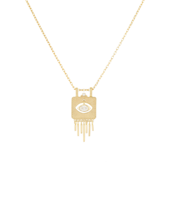 COLLIER PLATE OEIL DE DIAMANT ET FRINGE D'OR Dans la société mordern