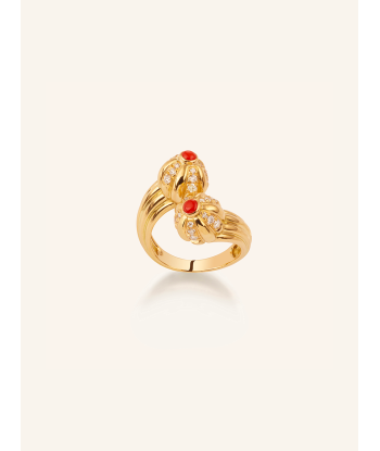 BAGUE DOUBLE GELATO CORAIL ET DIAMANTS Jusqu'à 80% De Réduction