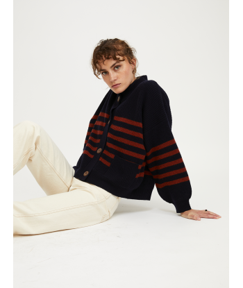 CARDIGAN ROY RAYURES HARISSA NAVY en ligne