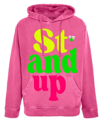 Fuchsia jagger hoodie “STAND UP” s'inspire de l'anatomie humaine