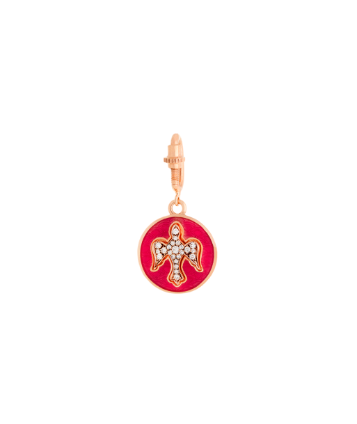 CHARM OISEAU EMAIL ROUGE ET DIAMANTS Paris Déstockage Promo