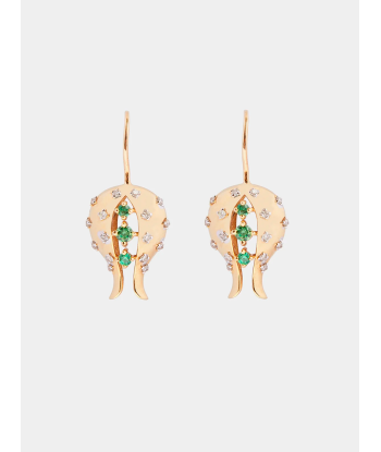 BOUCLES D'OREILLES FLEURS TSAVORITES ET DIAMANTS soldes