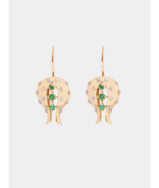 BOUCLES D'OREILLES FLEURS TSAVORITES ET DIAMANTS soldes