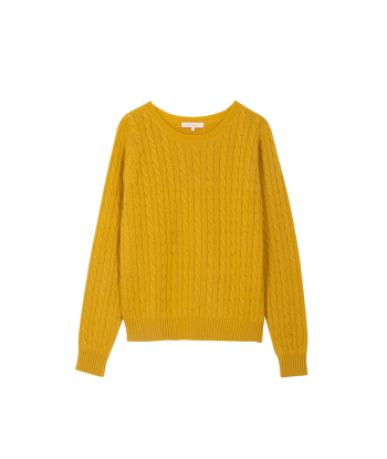 PULL CABLE TORSADES MOUTARDE soldes