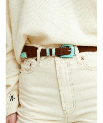 CEINTURE CRAZY EN CUIR SOFT BROWN TURQUOISE acheter en ligne