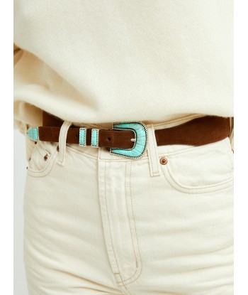 CEINTURE CRAZY EN CUIR SOFT BROWN TURQUOISE acheter en ligne