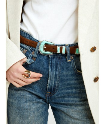 CEINTURE CRAZY EN CUIR SOFT BROWN TURQUOISE acheter en ligne