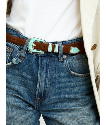 CEINTURE CRAZY EN CUIR SOFT BROWN TURQUOISE acheter en ligne