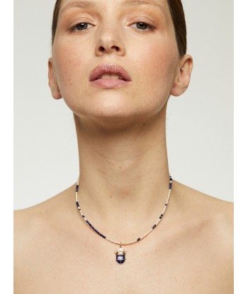 COLLIER SCARABÉE PERLES EAU DOUCE  ET LAPIS la colonne vertébrale