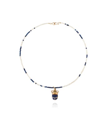 COLLIER SCARABÉE PERLES EAU DOUCE  ET LAPIS la colonne vertébrale