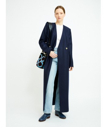 MANTEAU UNCOLLARED NAVY BLUE brillant des détails fins