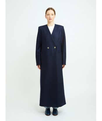 MANTEAU UNCOLLARED NAVY BLUE brillant des détails fins