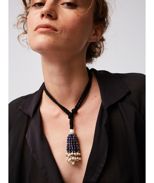 COLLIER POMPON LAPIS SAPHIR de pas cher