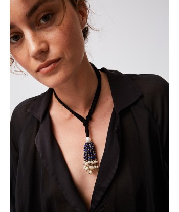 COLLIER POMPON LAPIS SAPHIR de pas cher