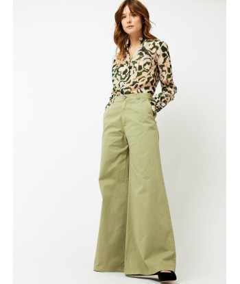 PANTALON LARGE EN COTON OLIVE Fin de série