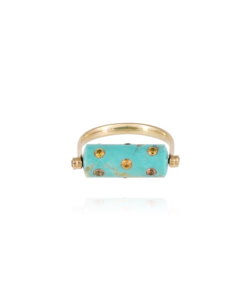 BAGUE TUBE LEA TURQUOISE ET SAPHIRS JAUNES Comparez et commandez 